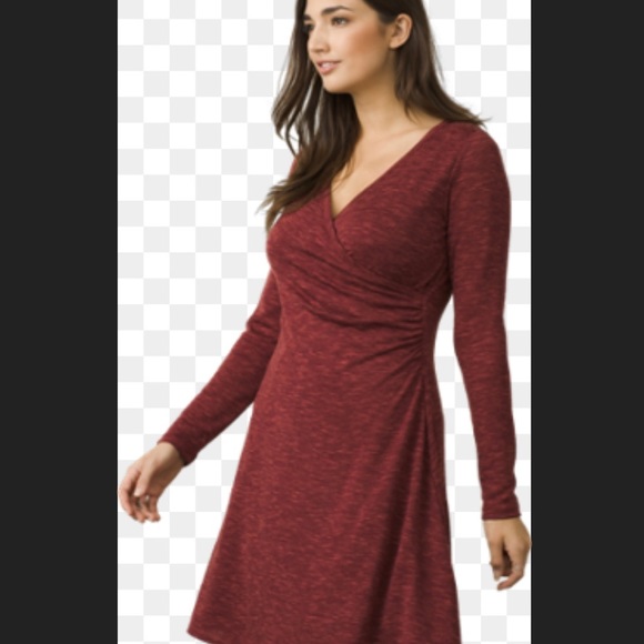 Prana Nadia Dress Space-Dyed Faux Wrap Lined Nocturnal Red XL NWT - Picture 2 of 10
